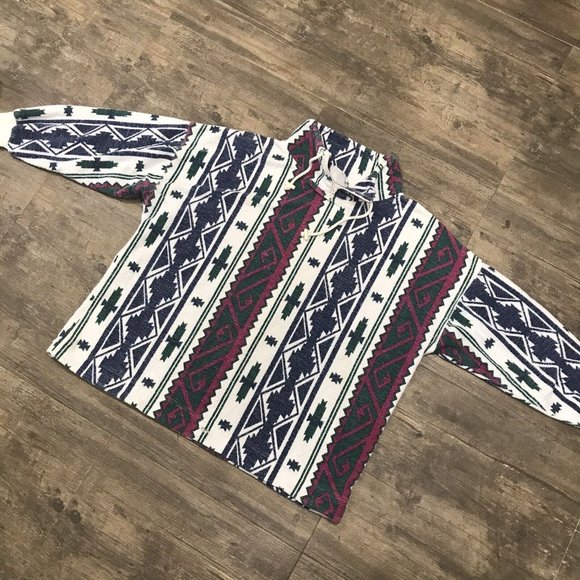 Vintage 90's Aztec Tribal All Over Print Faded Pullover Jeans Wear Medium - Picture 3 of 10